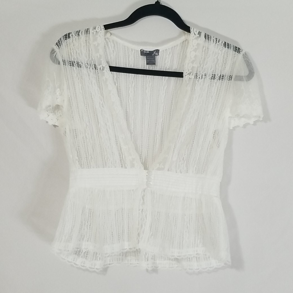 White Sheer Lace Peplum Top